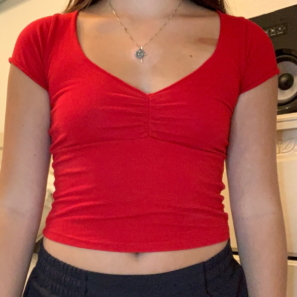 red ruched crop top